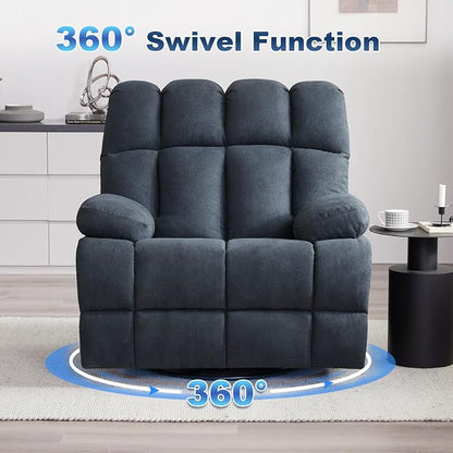 Eiayeebil Oversized Recliner Chair, 360° Swivel Rocker Recliner for Big Man, Extra Wide Manual Recliner, Overstuffed Soft Rocking Sofa Chair, Overstuffed Soft Rocking Sofa Chair for Living Room(Grey)