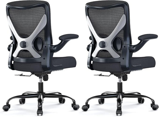Ergonomic Office Chair - X-Shaped Computer Desk Chairs Comfy, Mesh High-Back Gaming Chair with Adjustable Lumbar Support, Executive Task Chair for Adults, Comfortable for Long Hours, Black, Pack of 2