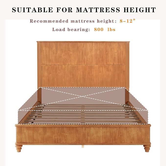 3-Pieces Bedroom Sets, Queen Size Platform Bed with 2 Nightstands, Solid Wood Platform Bed Frame with Tall Headboard and Classic American Turned Legs (Natural, Queen)