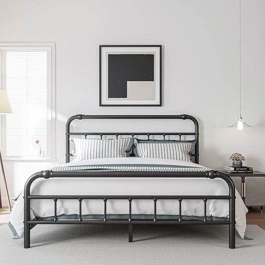 BOSRII Full Size Bed Frame with Headboard and Footboard, 18 Inches High, 3500 Pounds Heavy Duty Metal Slats Support for Mattress, No Box Spring Needed, Noise-Free, Black