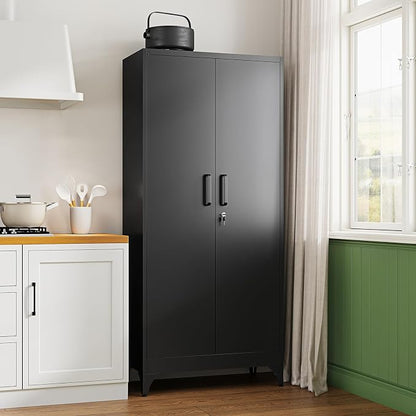 Letaya 71" H Metal Storage Cabinet with 2 Doors and 4 Shelves,Tall Kitchen Pantry Cabinets,Utility Pantry Organizers for Cupboard/Dining/Bathroom/Home Office/Garage, Steel Tool Cabinets