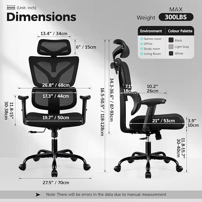 Ergonomic Office Chair High Back Desk Chair with Lumbar Support, Breathable Mesh Computer Chair with Adjustable Armrests Height, Reclining Big and Tall Gaming Chair for Home Office(Black 8Pack)