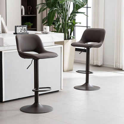 YOUNIKE Bar Stools Set of 2 Modern Swivel Barstools, Compact Adjustable Counter Height Bar Stools Faux Leather Upholstered Counter Stools with Hollow Back for Kitchen Island, Brown