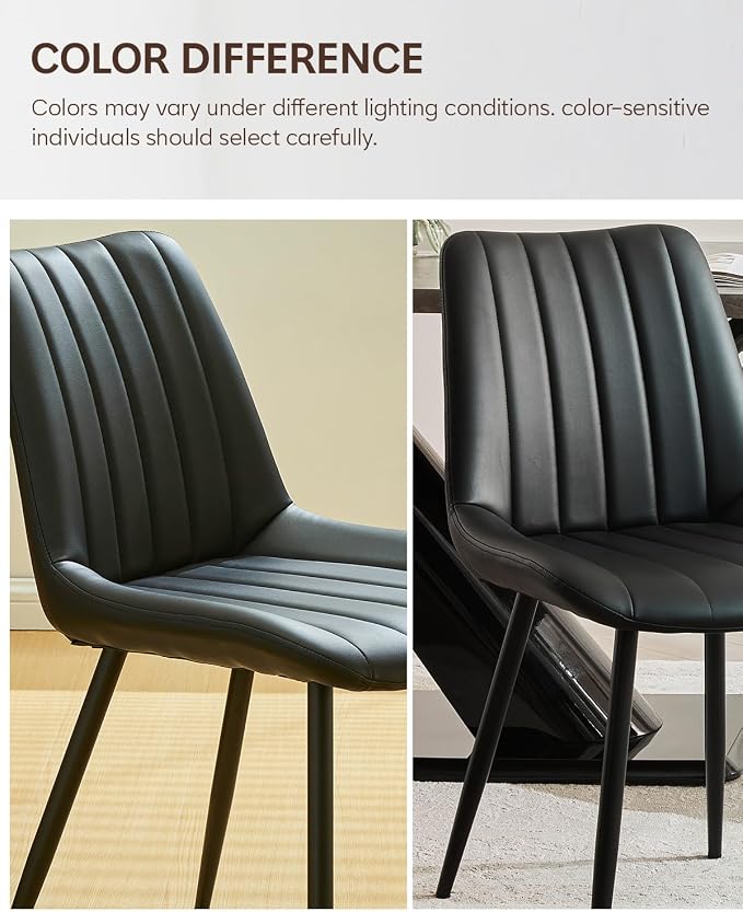 CLIPOP Dining Chairs Set of 4, Faux Leather Dining Chairs with Upholstered Seat, High Back Comfy Cushion, Metal Leg, Accent Kitchen Side Chair for Living, Restaurant & Meeting Room, Black