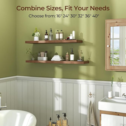 Fun Memories Floating Shelves for Wall 36 Inch Set of 3, Farmhouse Floating Shelves with Invisible Heavy Duty Bracket, 10 Inch Deep Bathroom Shelves for Storage, Living Room, Kitchen, Decor, Brown