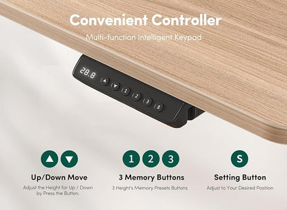 CubiCubi 55" Electric Standing Desk with Under Desk Shelves, Sit Stand Rising Computer Desk with Monitor Shelf, Home Office Desks with Hooks, Adjustable Height Stand Up Workstation Table, Light Walnut