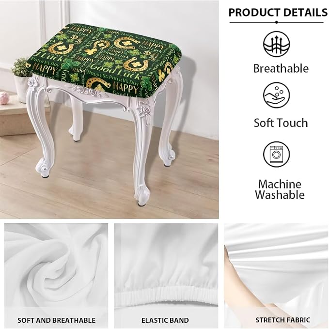 Green Leaf Bar Stool Covers Rectangle St Patricks Day Vanity Chair Cover Holiday Removable Washable Irish Party Protector Covers for Bar Stool Seats 2 Pack Gold Coins