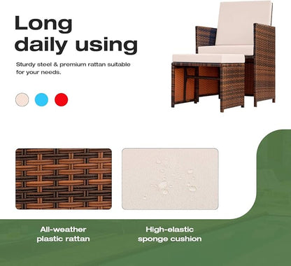 Devoko 4 Pieces Patio Wicker Furniture Set Outdoor Patio Chairs with Ottomans All Weather Cushioned Chairs Balcony Porch Furniture (Beige)