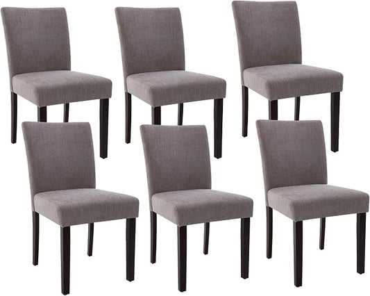 Watson & Whitely Modern Upholstered Dining Chairs, Set of 6, Dark Grey | Fabric Upholstery, Solid Wood Legs, Low Back, Modern Armless Parsons Style, for Kitchen, Dining Room, Restaurant