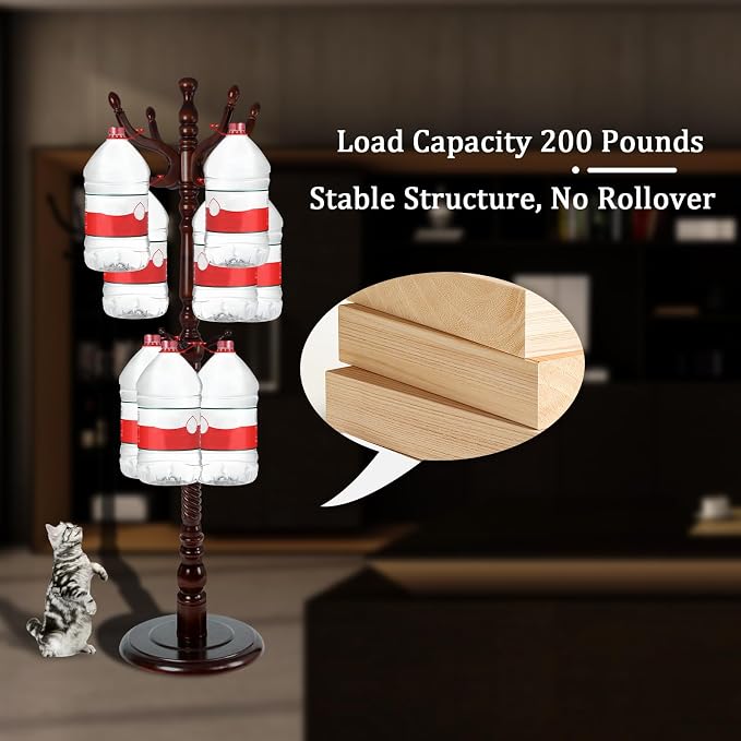Coat Racks FreeStanding with 11 Hooks, Natural Wood Coat Rack with Solid Round Base, Adjustable Height Coat Racks, Easy Assembly for Hallway, Bedroom and Office (Walnut-Solid Round Base)