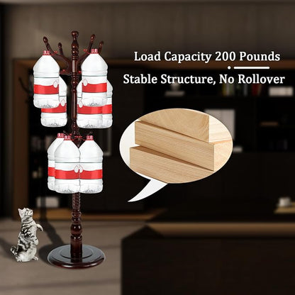 Coat Racks FreeStanding with 11 Hooks, Natural Wood Coat Rack with Solid Round Base, Adjustable Height Coat Racks, Easy Assembly for Hallway, Bedroom and Office (Walnut-Solid Round Base)