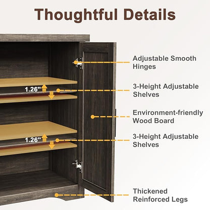 Memobarco Fluted Buffet Cabinet with Storage Accent Sideboard,Modern Credenza with 4 Doors & Adjustable Shelves,Wood Coffee Bar Table Console for Dining Room Kitchen Living Room Entryway,Gray