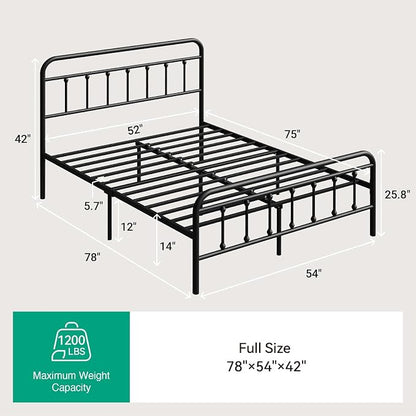 Novilla Metal Full Size Bed Frame - Modern Minimalist Victorian Style with Headboard/Footboard, Heavy-Duty Steel Slats/Underbed Storage/No Box Spring Needed/Easy Assembly/Noise Free/Black