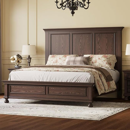 AMERLIFE Solid Wood 3 Piece Bedroom Set Including 65.2" High King Bed Frame, Fully Assembled Nightstands Set of 2 with 2 Storage Drawers for Bedroom, Dark Brown