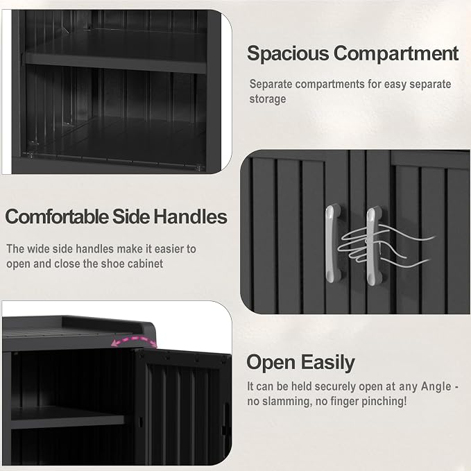 ROJIK Shoe Cabinet Waterproof UV-Resistant,Storage Bench Indoor Outdoor with Adjustable Shelves,for Entryway Bedroom,Hallway,Living Room(3 Door,Black)