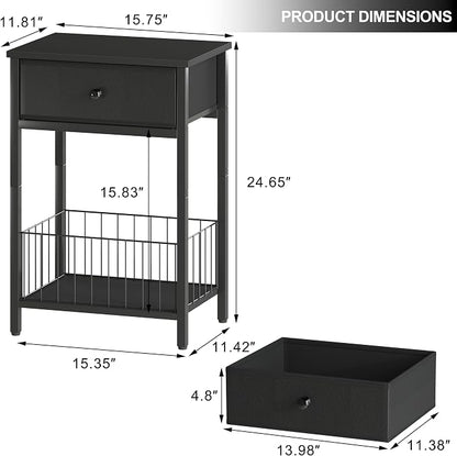 Small nightstand, Bed Side Tables Bedroom, Black Side Table, end Table with Drawer, one Drawer nightstand, Black end Table LNT0061BK