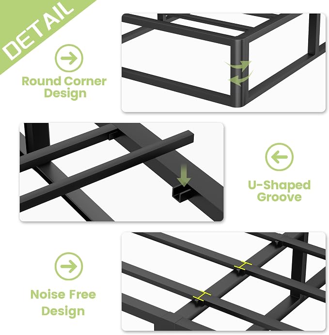 Superay Queen Box Spring, 10 inch Box Spring for Queen Bed, Heavy Duty Metal Bed Frame with Fabric Cover, 3000lbs Max Weight Capacity Bed Base Mattress Foundation, Easy Assembly, Noise Free, Black