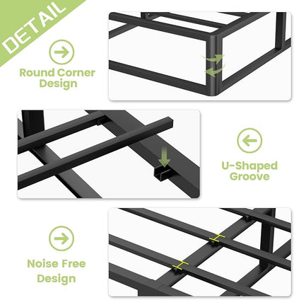 Superay King Box Spring, 5 inch Box Spring for King Bed, Heavy Duty Metal Bed Frame with Fabric Cover, 3000lbs Max Weight Capacity Bed Base Mattress Foundation, Easy Assembly, Noise Free, Black