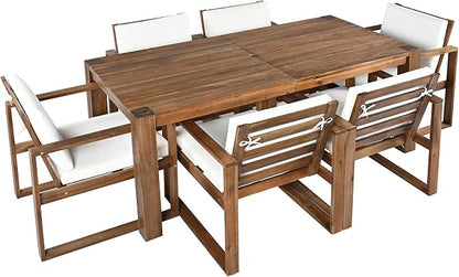 Patio Table and Chairs Set, Outdoor Dining Set for 6 with Umbrella Hole, 7 Piece Outdoor Patio Furniture Set Wood Frame with Removable Cushion for Garden, Backyard