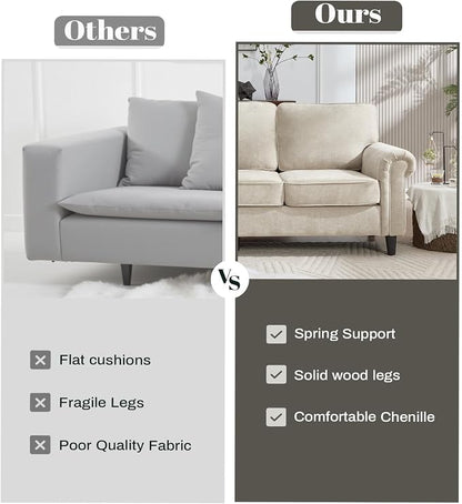 Kingfun 3 Seater Couch, Mid Century Modern Sofa with Rolled Arms and Deep Seats, Fluffy Comfort for Living Room, Apartment, Easy Assembly, Khaki