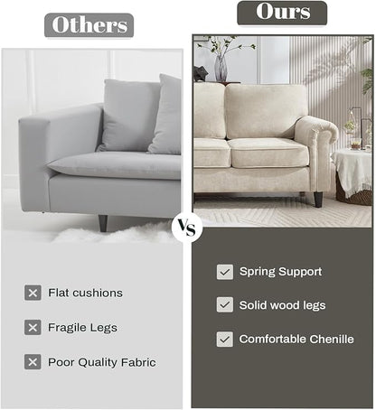 Kingfun 3 Seater Couch, Mid Century Modern Sofa Set with Rolled Arms and Deep Seats, Fluffy Comfort for Living Room, Apartment, Easy Assembly, Khaki