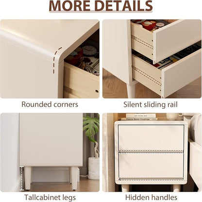 White Nightstand Solid Wood Nightstand,Small Night Stand with Drawers Wood Night Stand,Small Bedside Tables for Bedroom,Living Room,Office,White Bedside Table