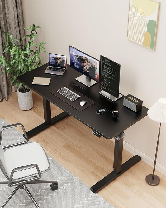 44" Electric Standing Desk Adjustable Height, Sit Stand up Desk for Home Office & Computer Workstation, 2 Memory Height Settings, Splice Board, 2 Hooks, Black Frame/Black Top