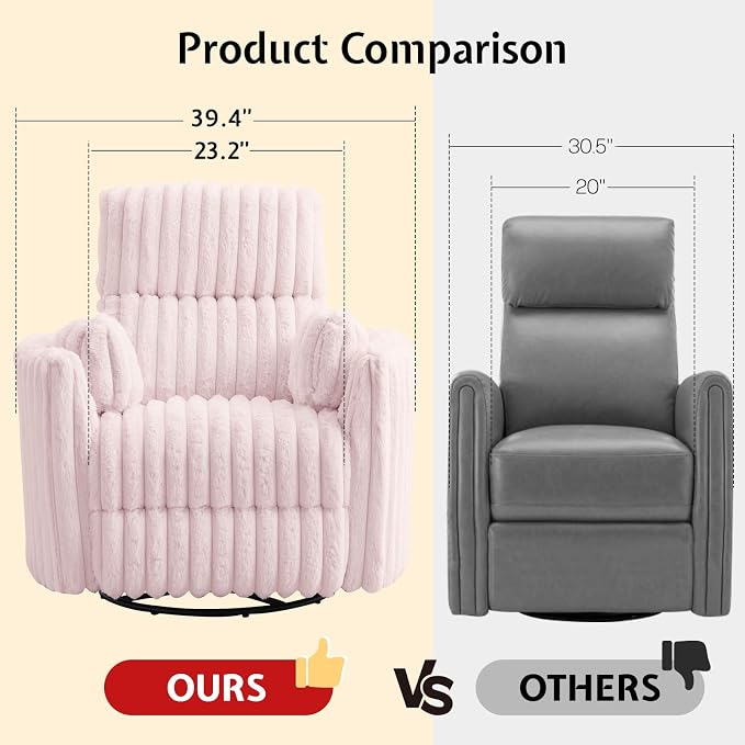 Jocisland Power Recliner Nursery Chair for Adults, Electric Swivel Rocking Glider with USB & Type-C, Soft Fabric Armchair with 2 Pillows, Cozy Reclining Sofa for Living Room, Bedroom, Light Pink