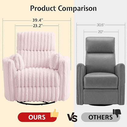 Jocisland Power Recliner Nursery Chair for Adults, Electric Swivel Rocking Glider with USB & Type-C, Soft Fabric Armchair with 2 Pillows, Cozy Reclining Sofa for Living Room, Bedroom, Light Pink