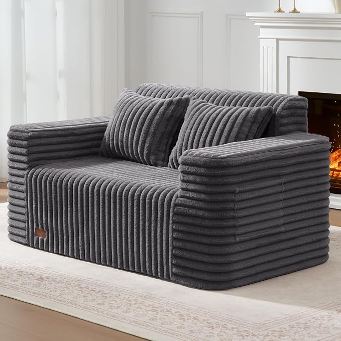 ZurNesfure Sofa Couch Cloud Loveseat, Memory Foam Couch with Pillow No Assembly Need, Modern Couch with deep seat and Washable Cover Boneless Sofas for Living Room Bedroom Apartment(Darkgrey,Loveseat)