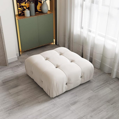 Modern Velvet Sectional Sofa, L Shape Minimalist Modular 4-Seater Sofa for Living Room Office Apartment (Ottoman/Beige)