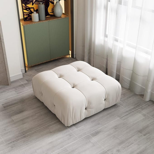 Modern Velvet Sectional Sofa, L Shape Minimalist Modular 4-Seater Sofa for Living Room Office Apartment (Ottoman/Beige)