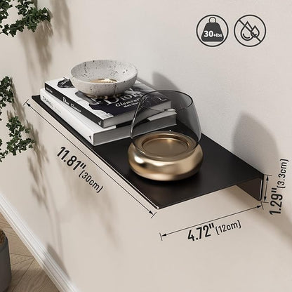 Danpoo 12 inch Metal Wall Shelf, Black Floating Shelf, Small Bathroom Shelf, Display Shelves for Wall Storage