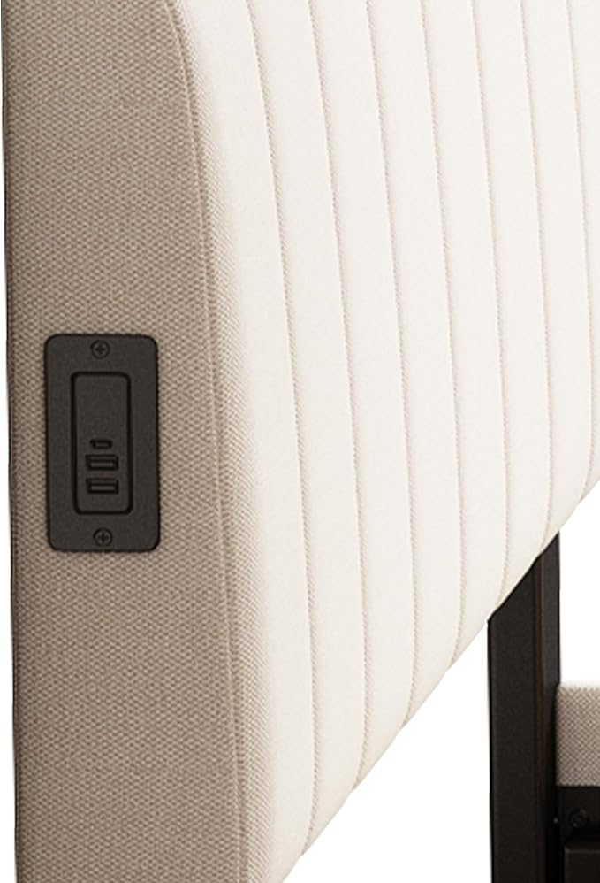 Full Size Upholstered Platform Bed with Pull-Out Trundle Bed | Twin Size Trundle, LED Lighting Controlled by APP, USB+Type-C Charging Ports, Chenille Upholstered Bed Frame,Beige