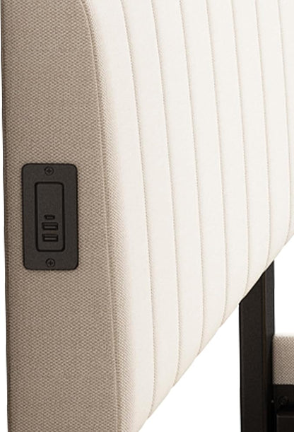 Full Size Upholstered Platform Bed with Pull-Out Trundle Bed | Twin Size Trundle, LED Lighting Controlled by APP, USB+Type-C Charging Ports, Chenille Upholstered Bed Frame,Beige
