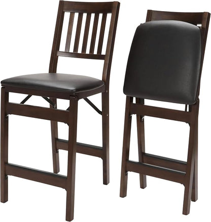 Stakmore Solid Wood Dining Table Counter Stools Set - Bonded Leather Padded Upholstered Seat & Steel Folding Mechanism, Espresso