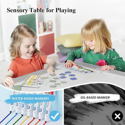 Easyego Sensory Table for Toddlers Kids Play Wooden Sand Water Table with Double-Sided Board & Foldable Storage Bins for Indoor and Outdoor Use, Birthday Gifts for Boys and Girls - Light Grey