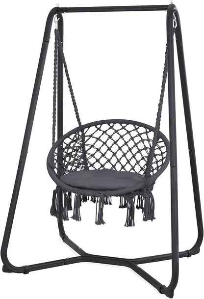 SUNCREAT Hammock Chair with Stand Included, Heavy Duty Hanging Chair with Stand, 330 lbs Capacity, Patent Pending, Grey