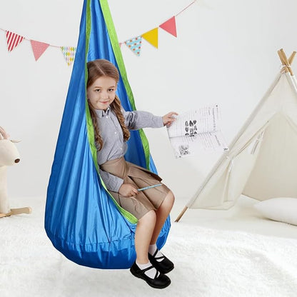 Kids Swing Seat Hammock Chair Indoor Outdoor Hanging Chair for Children,Soft & Safe with High Weight Capacity, Easy Install Perfect for Bedroom, Garden, Playroom(Blue)