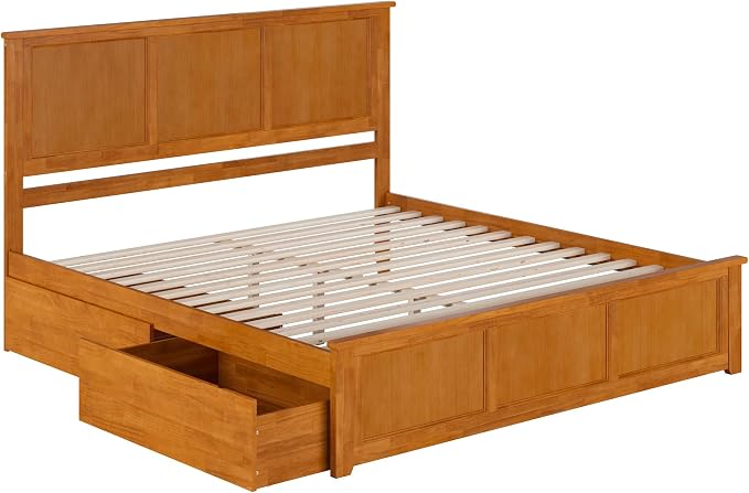 AFI, Madison King Solid Wood Platform Bed with Matching Footboard & Storage Drawers, Light Toffee