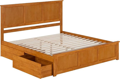 AFI, Madison King Solid Wood Platform Bed with Matching Footboard & Storage Drawers, Light Toffee