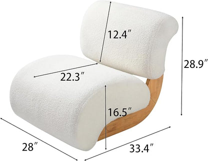 Merax 28" Modern Curved Boucle Accent Chair with Solid Wood Base, Mid-Century Armless Upholstered Slipper Lounge Chair for Living Room, Bedroom, Reading Nook, Natural + Beige