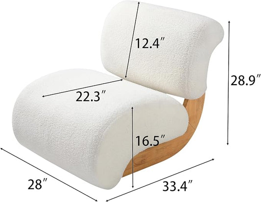 Merax 28" Modern Curved Boucle Accent Chair with Solid Wood Base, Mid-Century Armless Upholstered Slipper Lounge Chair for Living Room, Bedroom, Reading Nook, Natural + Beige