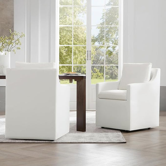 KISLOT Upholstered Dining Chairs Set of 2, Washable Cover Modren Deskchair with 4 Casters & Hidden Storage for Dining Room, Living Room, Home Office, Cream, 2 Box