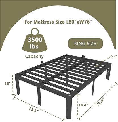 ITIMIDI 16 Inch Bed Frame King Size, Safety Design with Rounded Corner Legs and DIY Headboard, King Size Platform with Storage Space, Heavy Duty Foundation, Noise Free, No Box Spring Needed, Black