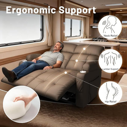 Reclining Loveseat, Wall-Hugger Loveseat Recliner Design with USB/Type C Charging & Storage & Cupholder, Pebble-Weave Fabric Recliner Sofa Couch for Living Room, Home Theater & RV Use