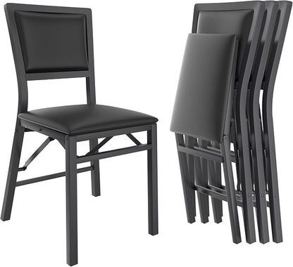 VECELO Folding Dining Chairs Set of 4, Metal Padded Foldable Seating with Comfortable Faux Leather, Space-Saving Portable Guest Seats for Kitchen & Office, No Assembly, Black