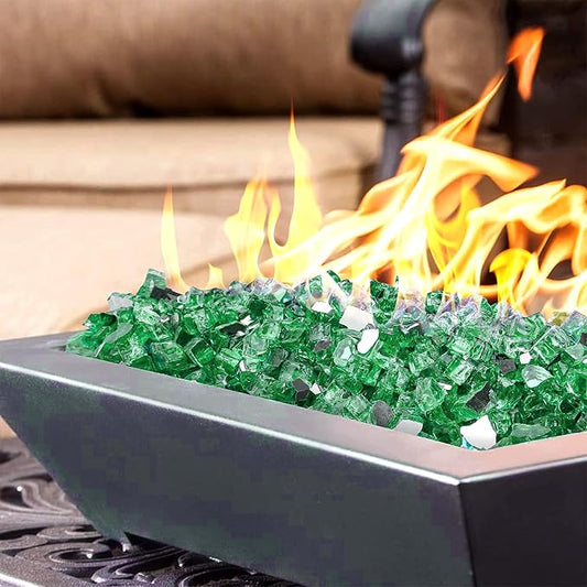 Onlyfire 10 lbs Fire Glass Rocks 1/2 Inch, Reflective Tempered Glass for Propane Fire Pit & Gas Fireplace, High Luster Firepit Glass Stones for Fire Table, Light Green (Multicolor Options Available)