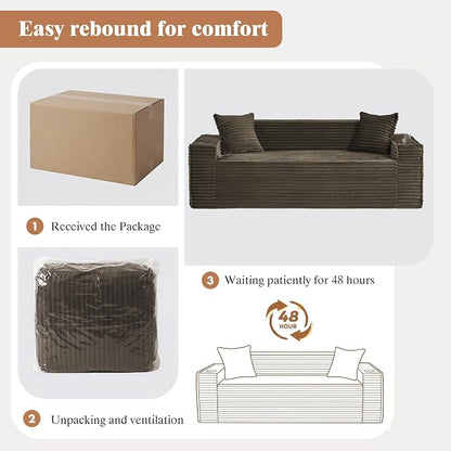 2 Pcs Living Room Cloud Sofa Set, Boneless Sofa Couches with Cup Holder with Side Pocket for Compact Living Rooms, Apartments (Brown, Single Chair and 3 Seat Sofa)