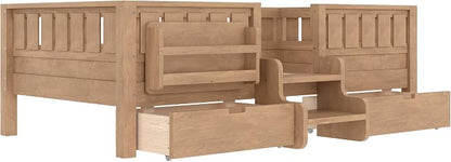 Bellemave Twin Size Kids Bed with high Rails and with Built-in Bookshelf and Drawers for Kids, Girls, Boys, Wood Montessori Bed Without Door, Natural